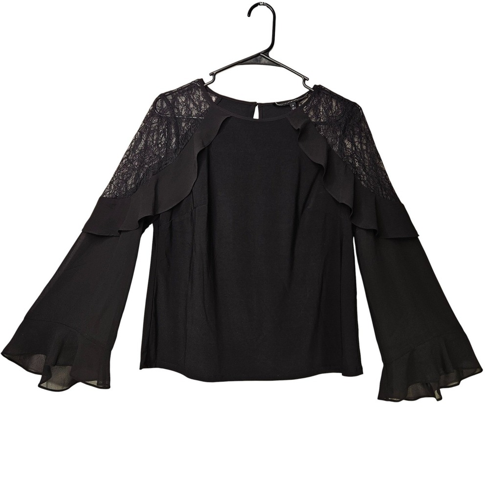 White House Black Market Black‎ Lace Ruffle Whimsigoth Top Blouse Small Romance